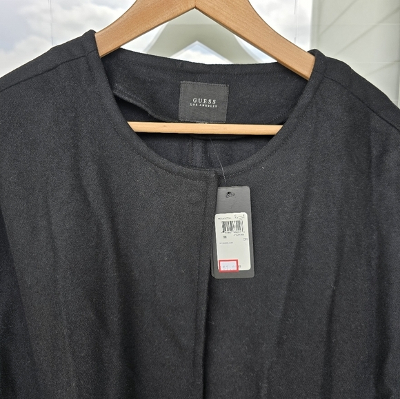 $157 Guess Wool Blend Long Jacket Women Medium Snap Buttons Black Pocket New - Picture 5 of 14